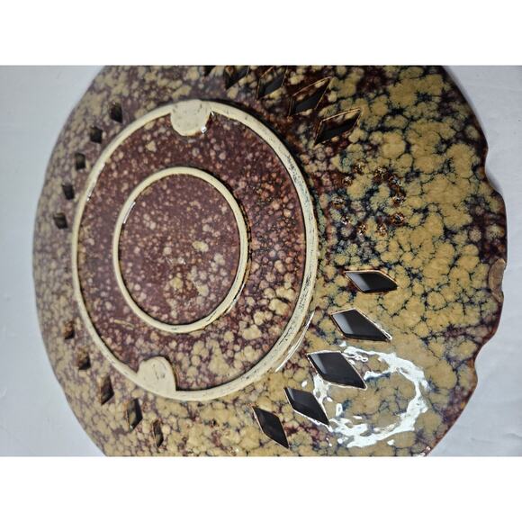 Art Pottery Glazed Vintage Ornate Plate 11.5 3729 Brown Tan - Picture 11 of 11